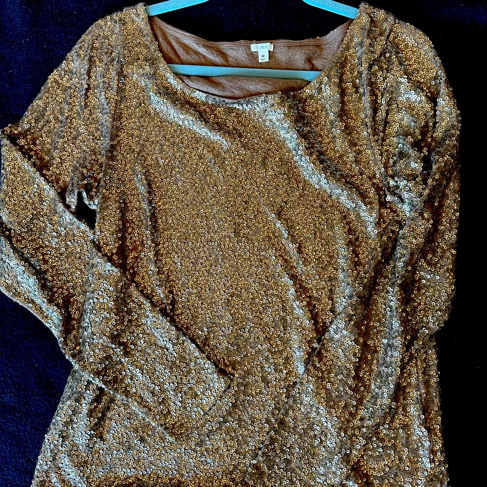 J Crew sequin holiday top golds.